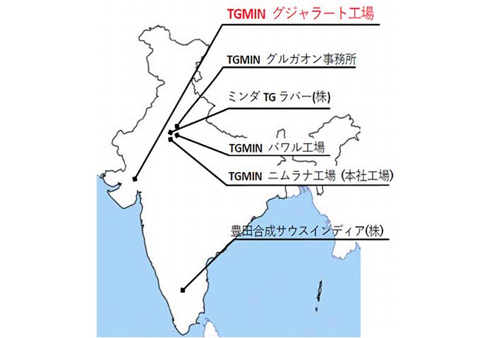 豊田合成のインドにおける事業体制（3社6拠点）