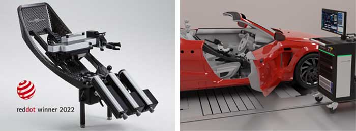 新型ドライブロボットTYPE-i（写真左）と新型ドライブロボット用操作ワゴン（写真右）。